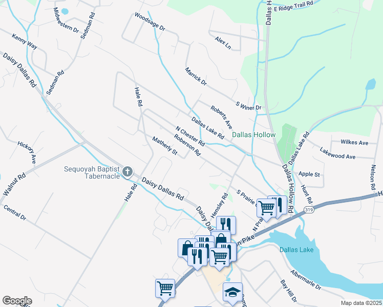 map of restaurants, bars, coffee shops, grocery stores, and more near 1616 Roberson Road in Hamilton County