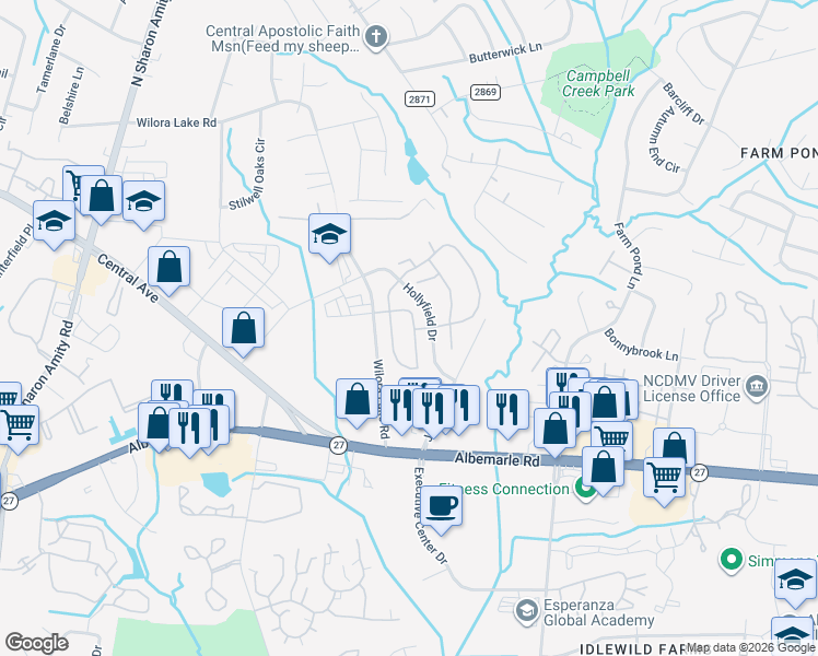 map of restaurants, bars, coffee shops, grocery stores, and more near 5917 Regal Estate Lane in Charlotte