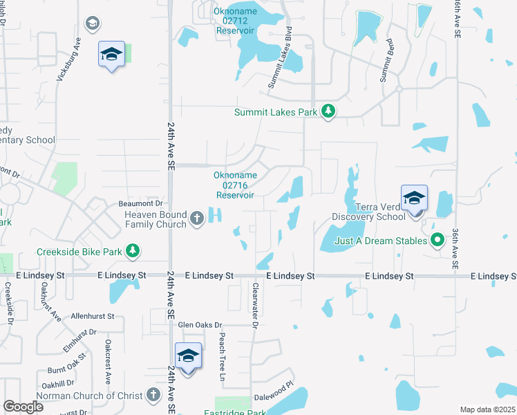 map of restaurants, bars, coffee shops, grocery stores, and more near 2612 Summit Terrace Drive in Norman