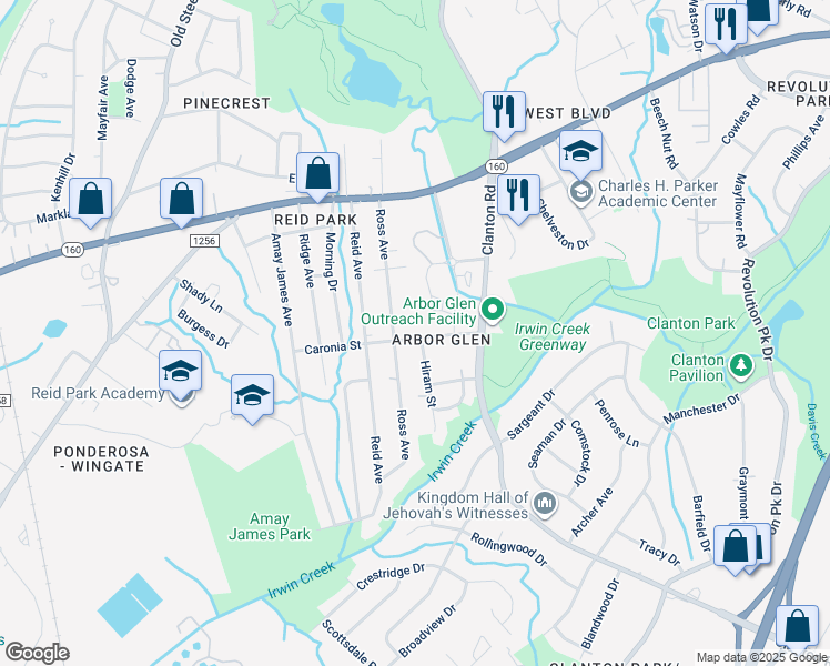 map of restaurants, bars, coffee shops, grocery stores, and more near 2306 Caronia Street in Charlotte