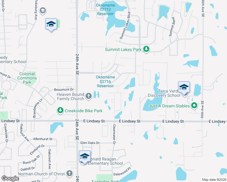 map of restaurants, bars, coffee shops, grocery stores, and more near 2612 Summit Terrace Drive in Norman