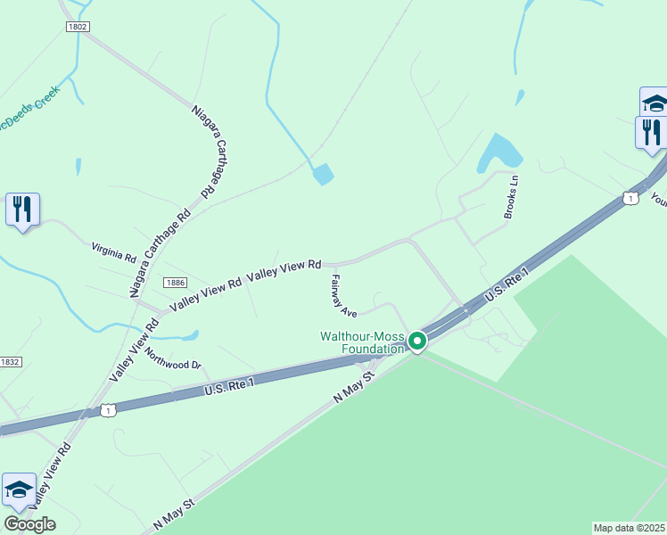 map of restaurants, bars, coffee shops, grocery stores, and more near 1380 Valley View Road in Southern Pines