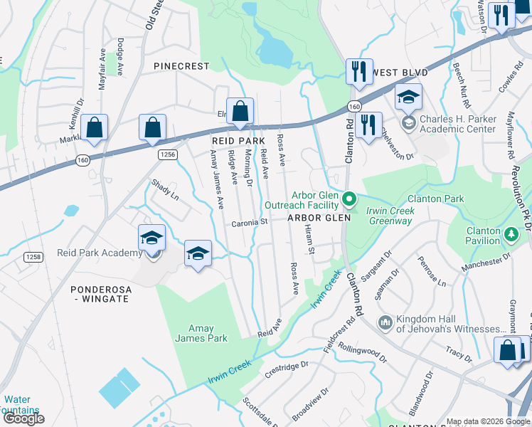 map of restaurants, bars, coffee shops, grocery stores, and more near in Charlotte