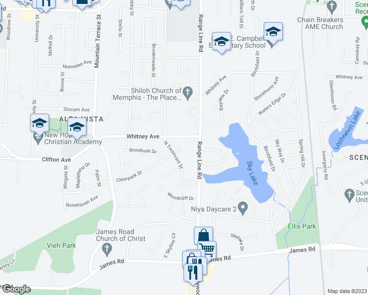 map of restaurants, bars, coffee shops, grocery stores, and more near 2600 Clearpark Cove in Memphis