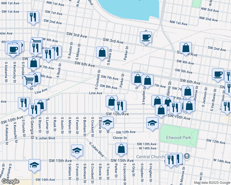 map of restaurants, bars, coffee shops, grocery stores, and more near 1502 Southwest 8th Avenue in Amarillo