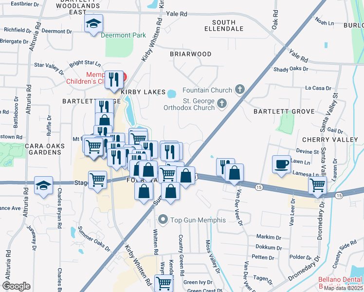 map of restaurants, bars, coffee shops, grocery stores, and more near 6896 U.S. 70 in Bartlett