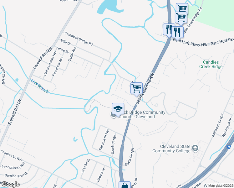 map of restaurants, bars, coffee shops, grocery stores, and more near 2092 Greenfield Avenue Northwest in Cleveland