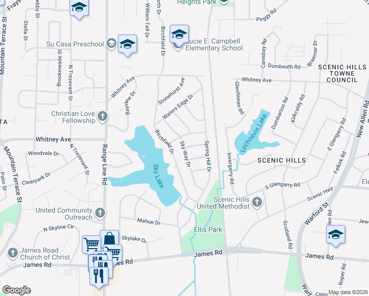 map of restaurants, bars, coffee shops, grocery stores, and more near 3000 Sky Way Drive in Memphis