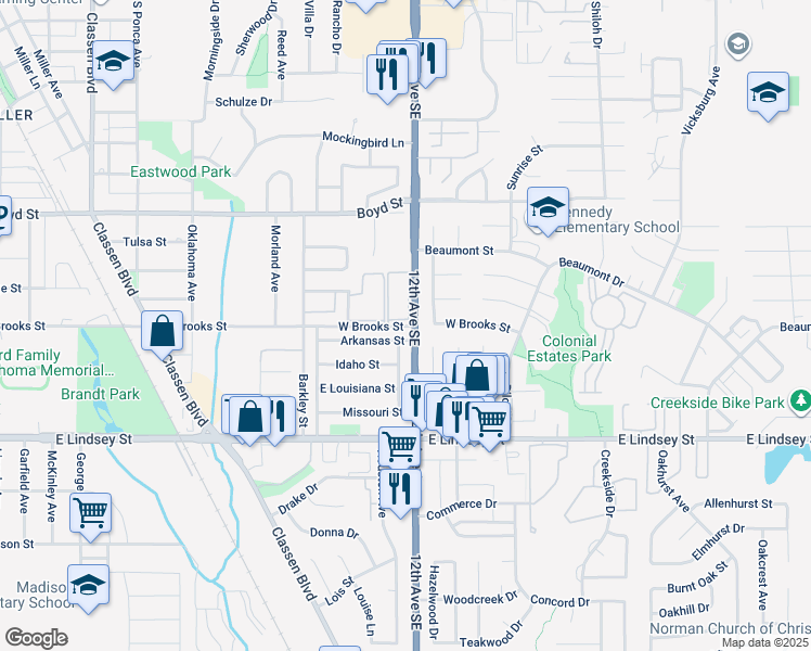 map of restaurants, bars, coffee shops, grocery stores, and more near in Norman