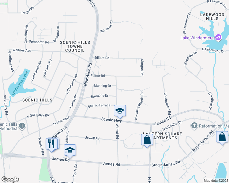 map of restaurants, bars, coffee shops, grocery stores, and more near 3434 East Rolling Woods Drive in Memphis