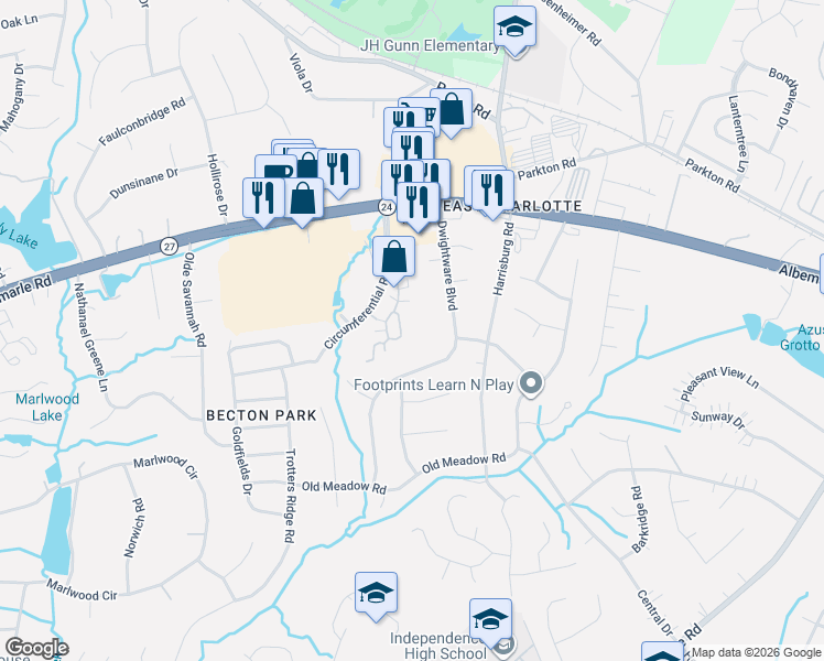 map of restaurants, bars, coffee shops, grocery stores, and more near in Charlotte