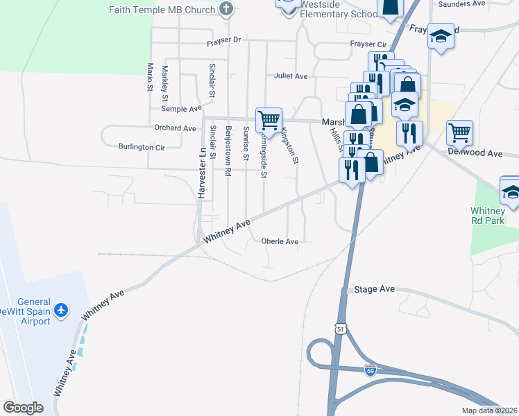 map of restaurants, bars, coffee shops, grocery stores, and more near 3027 Morningside Street in Memphis