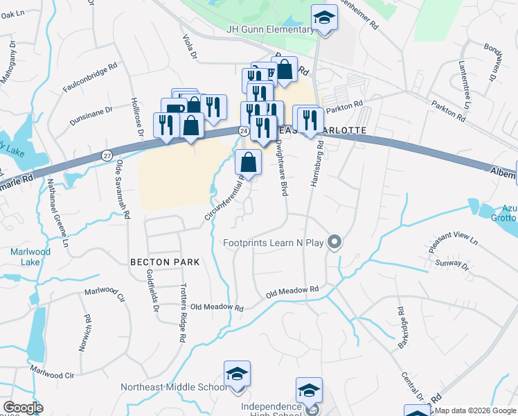 map of restaurants, bars, coffee shops, grocery stores, and more near in Charlotte