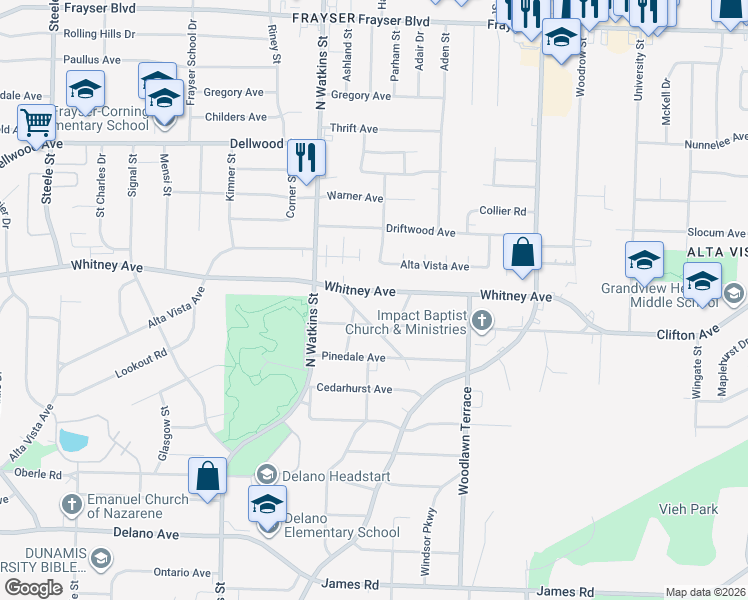 map of restaurants, bars, coffee shops, grocery stores, and more near 1875 Whitney Avenue in Memphis