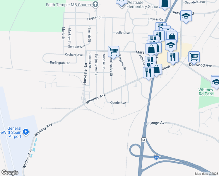 map of restaurants, bars, coffee shops, grocery stores, and more near 3027 Morningside Street in Memphis