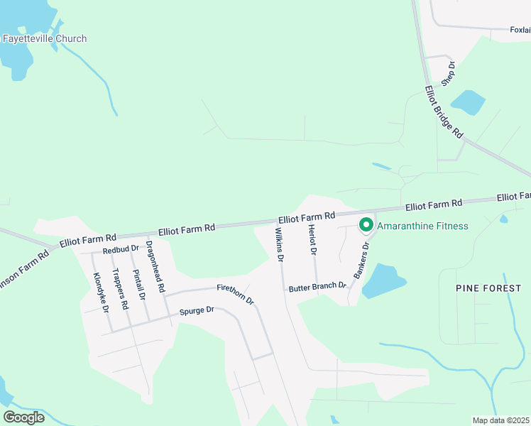 map of restaurants, bars, coffee shops, grocery stores, and more near 764 Elliot Farm Road in Fayetteville