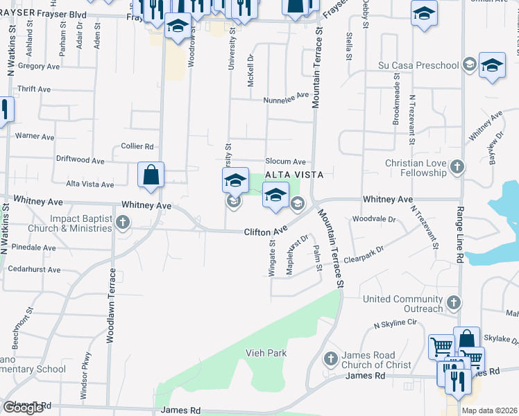 map of restaurants, bars, coffee shops, grocery stores, and more near 3000 University Street in Memphis