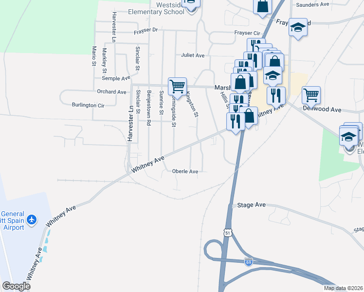 map of restaurants, bars, coffee shops, grocery stores, and more near 798 Whitney Avenue in Memphis