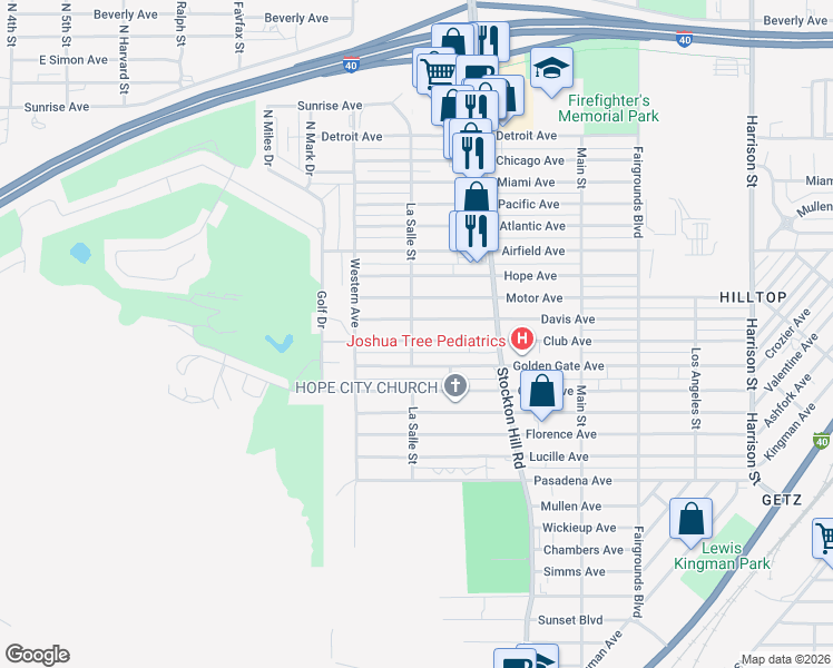 map of restaurants, bars, coffee shops, grocery stores, and more near 1806 Davis Avenue in Kingman
