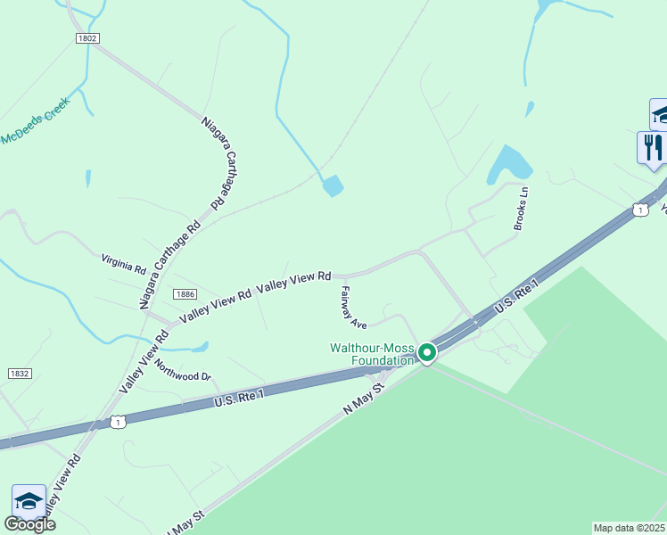 map of restaurants, bars, coffee shops, grocery stores, and more near 1380 Valley View Road in Southern Pines