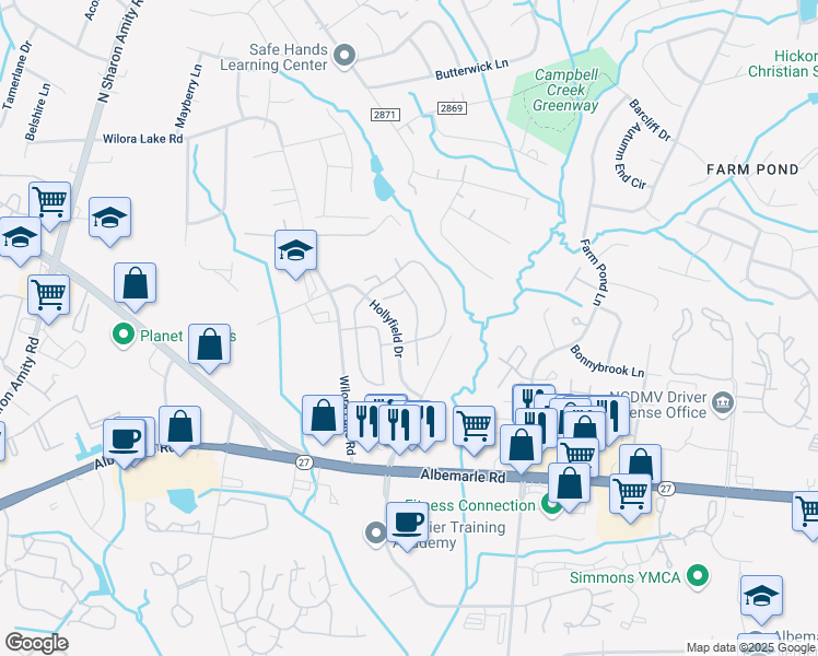 map of restaurants, bars, coffee shops, grocery stores, and more near 1201 Kelston Place in Charlotte
