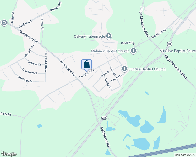 map of restaurants, bars, coffee shops, grocery stores, and more near 306 Edel Street in Kings Mountain