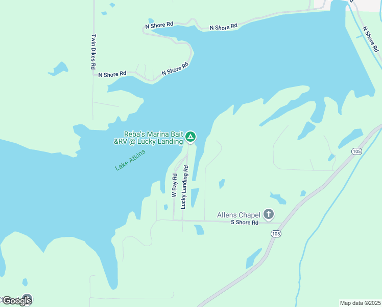 map of restaurants, bars, coffee shops, grocery stores, and more near 328 Lucky Landing Road in Atkins