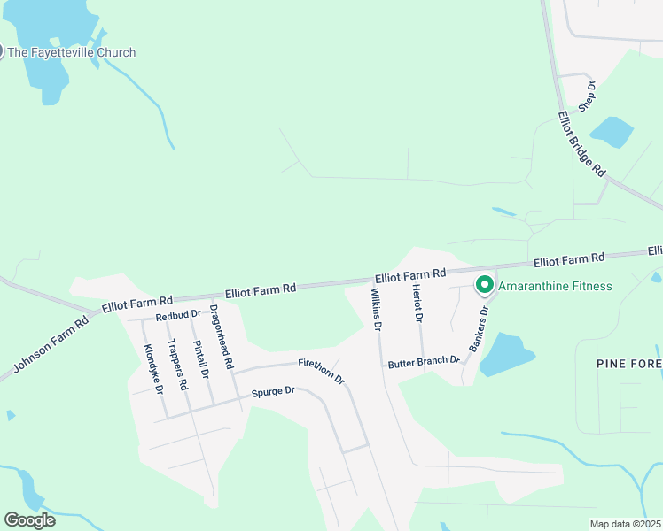 map of restaurants, bars, coffee shops, grocery stores, and more near 832 Elliot Farm Road in Fayetteville