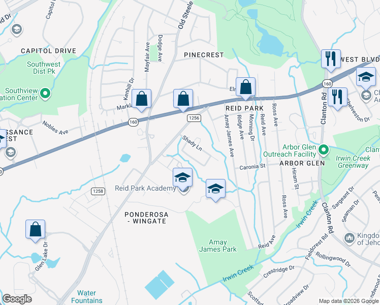 map of restaurants, bars, coffee shops, grocery stores, and more near in Charlotte