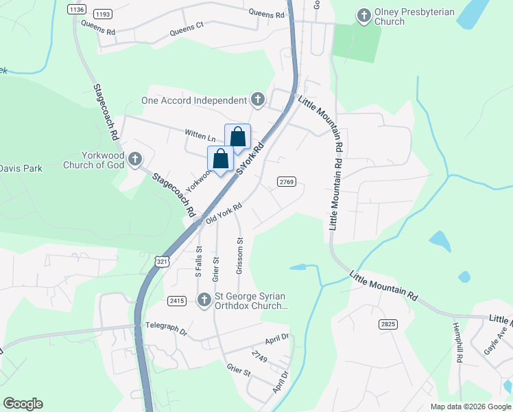 map of restaurants, bars, coffee shops, grocery stores, and more near 206 O'Shea Avenue in Gastonia