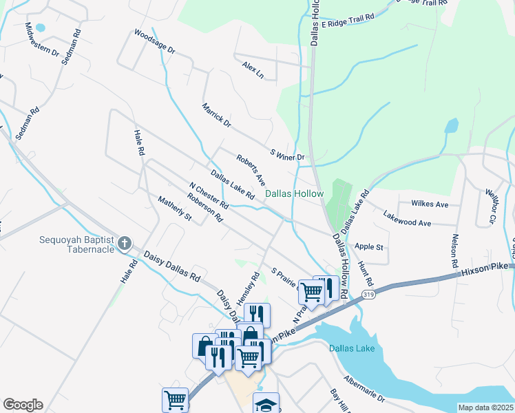 map of restaurants, bars, coffee shops, grocery stores, and more near 1620 Dallas Lake Road in Hamilton County