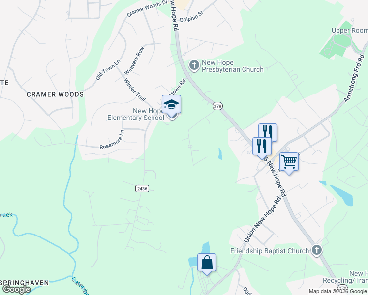 map of restaurants, bars, coffee shops, grocery stores, and more near 752 Sam Brown Road in Gastonia
