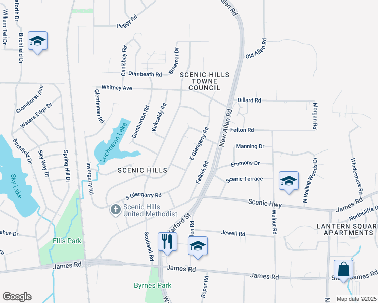 map of restaurants, bars, coffee shops, grocery stores, and more near 3011 East Glengarry Road in Memphis
