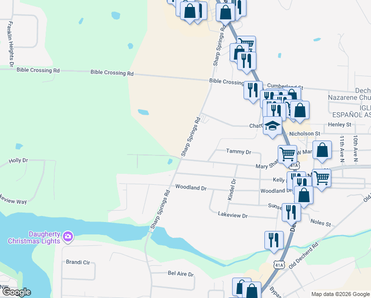 map of restaurants, bars, coffee shops, grocery stores, and more near 1390 Sharp Springs Road in Winchester