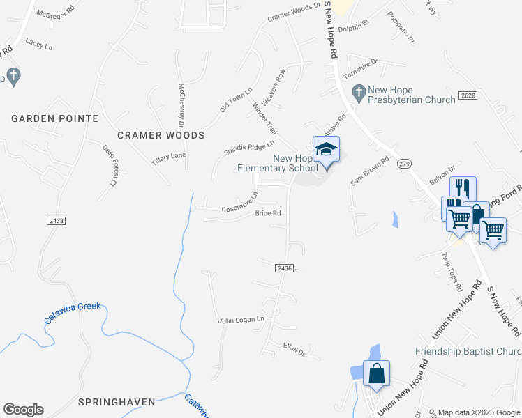 map of restaurants, bars, coffee shops, grocery stores, and more near 4909 Wilcrest Court in Gastonia