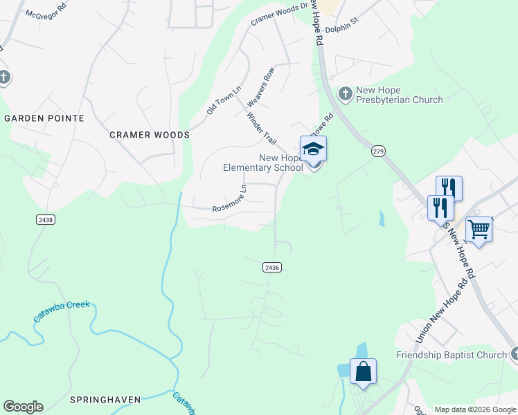 map of restaurants, bars, coffee shops, grocery stores, and more near 4909 Wilcrest Court in Gastonia