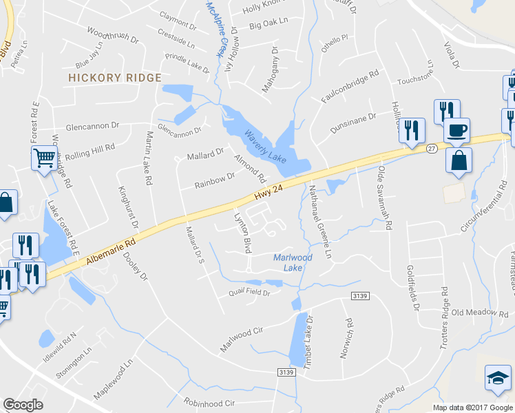 map of restaurants, bars, coffee shops, grocery stores, and more near in Charlotte