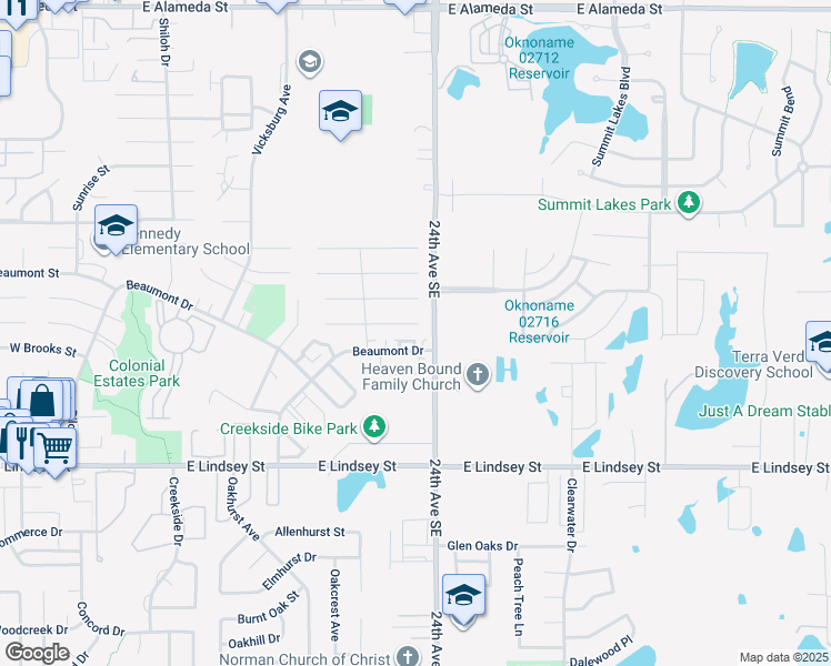 map of restaurants, bars, coffee shops, grocery stores, and more near 2312 Natchez Drive in Norman