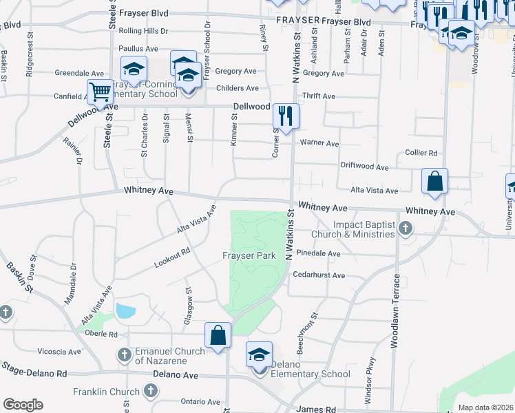 map of restaurants, bars, coffee shops, grocery stores, and more near 1735 Whitney Avenue in Memphis