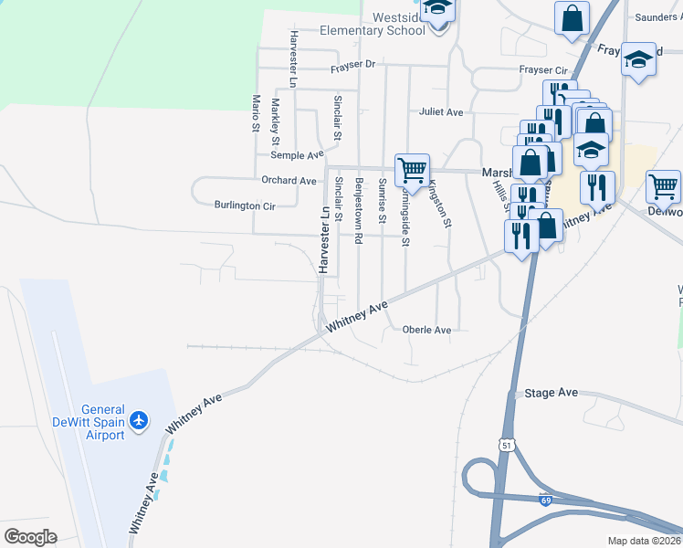 map of restaurants, bars, coffee shops, grocery stores, and more near 3020 Sinclair Street in Memphis