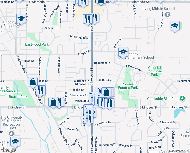 map of restaurants, bars, coffee shops, grocery stores, and more near in Norman