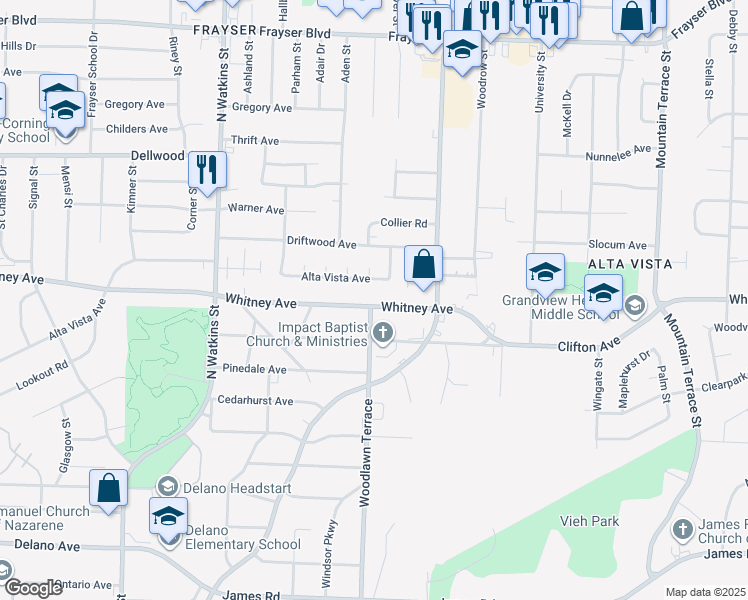 map of restaurants, bars, coffee shops, grocery stores, and more near 1998 Whitney Avenue in Memphis