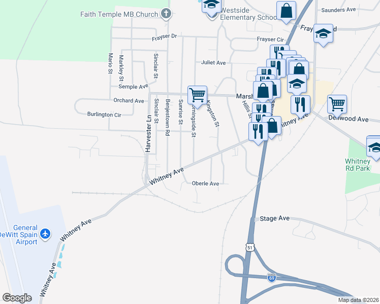 map of restaurants, bars, coffee shops, grocery stores, and more near 3027 Morningside Street in Memphis