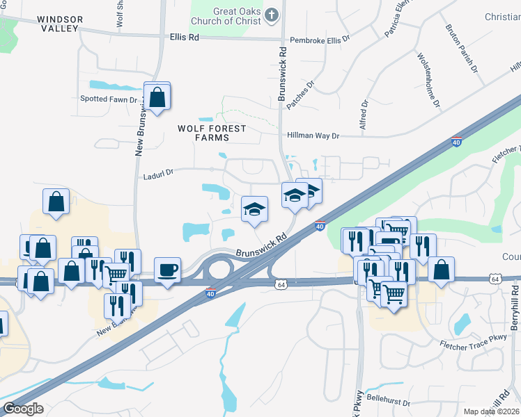 map of restaurants, bars, coffee shops, grocery stores, and more near 8751 Bedfordshire Road in Memphis