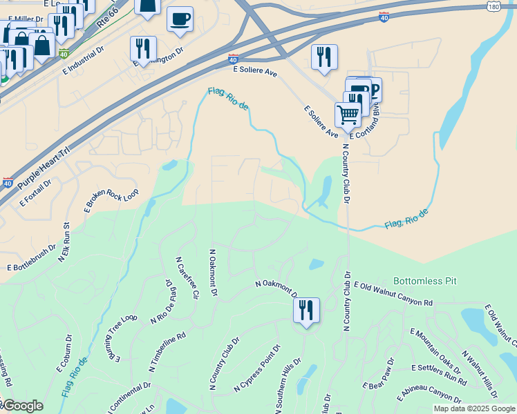 map of restaurants, bars, coffee shops, grocery stores, and more near 3052 North Tam O'Shanter Drive in Flagstaff