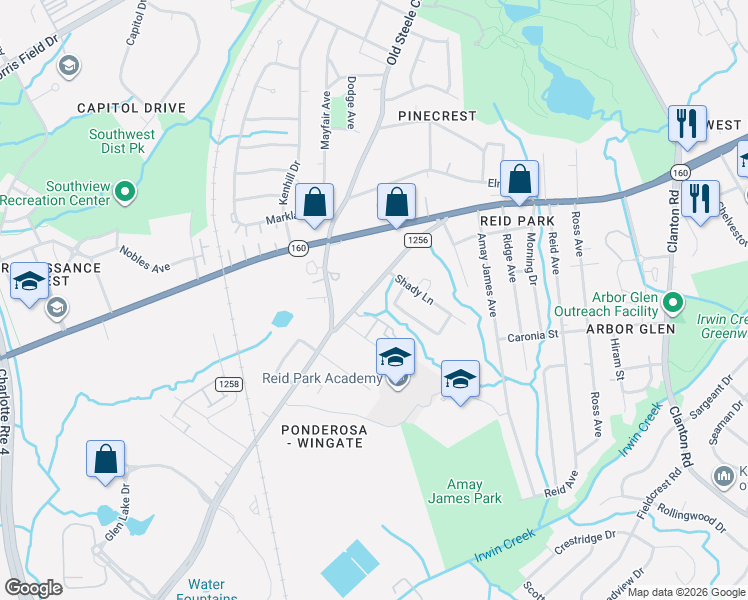 map of restaurants, bars, coffee shops, grocery stores, and more near in Charlotte