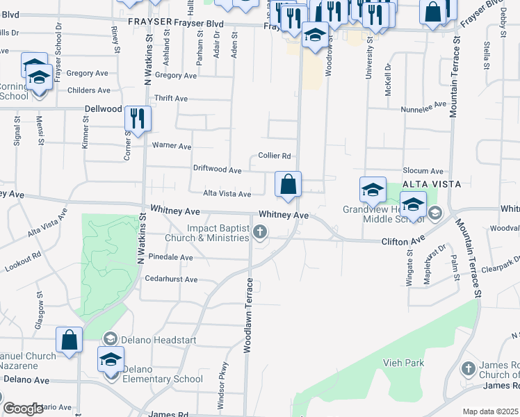 map of restaurants, bars, coffee shops, grocery stores, and more near 1998 Whitney Avenue in Memphis