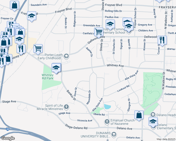 map of restaurants, bars, coffee shops, grocery stores, and more near 1373 Whitney Avenue in Memphis