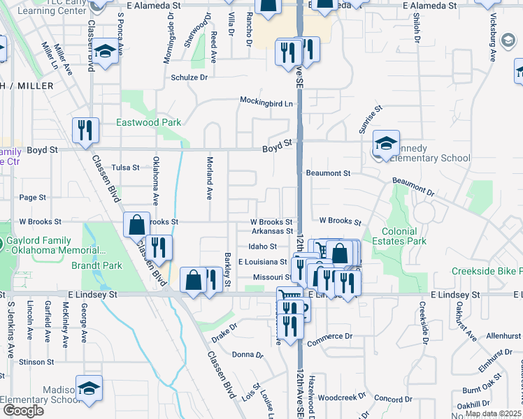 map of restaurants, bars, coffee shops, grocery stores, and more near 952 Halray Drive in Norman