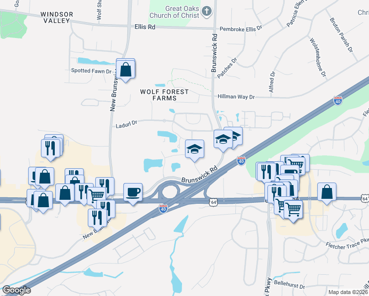 map of restaurants, bars, coffee shops, grocery stores, and more near 8751 Bedfordshire Road in Memphis